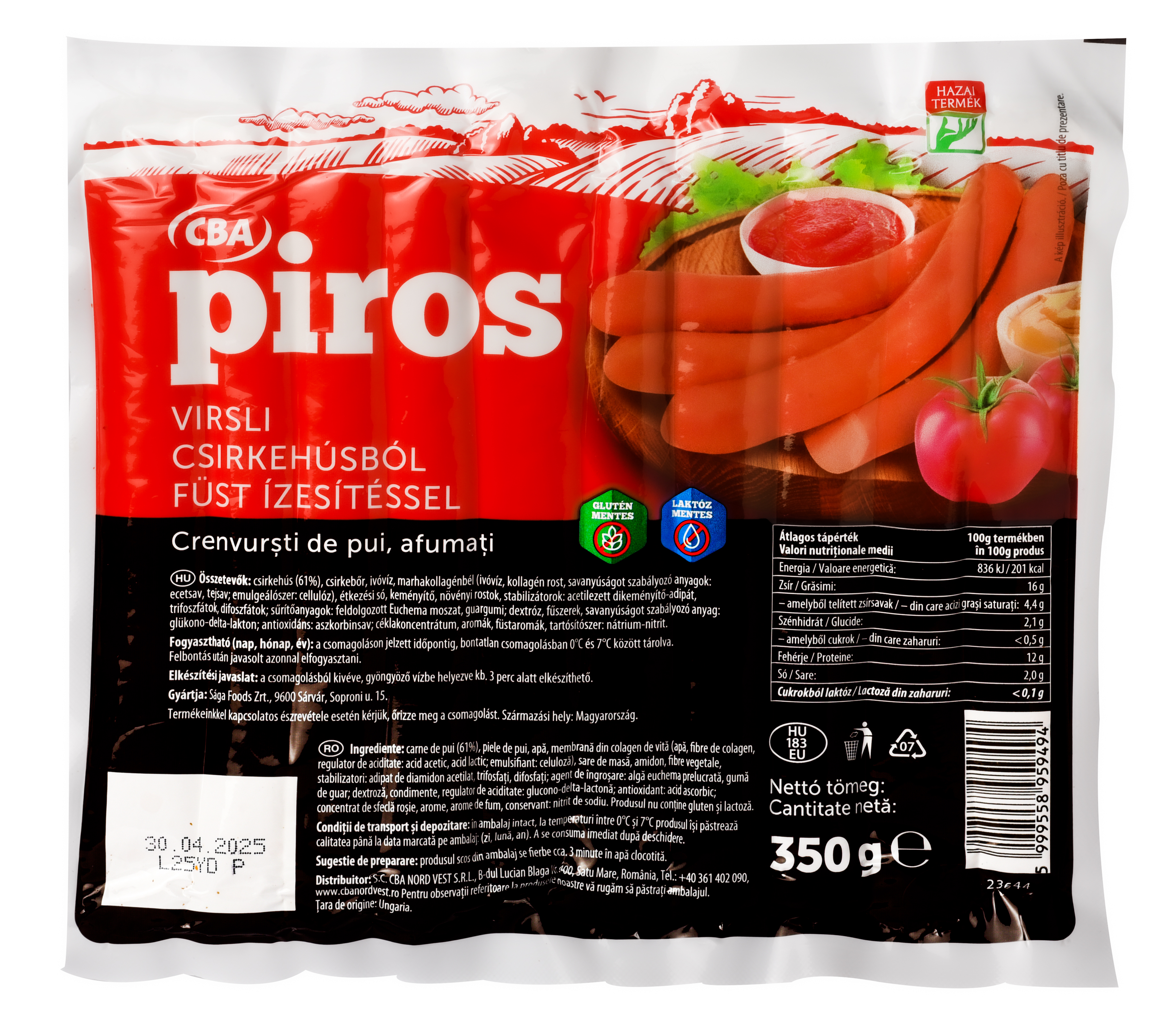 CBA Piros virsli csirkehúsból füst ízű 350 g